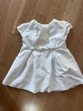 Jacadi Classic White Textured Baby Dress with Bow (12mo)